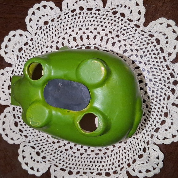 Vintage Green Piggy Bank with Floral Design - Picture 2 of 5